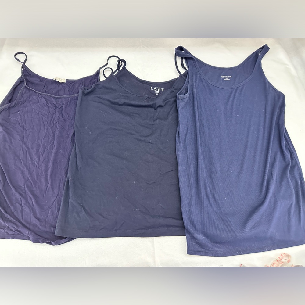 Bundle of 3 blue camis/tanks. Base layers. Gap, Loft, Merona brands. - Picture 1 of 4